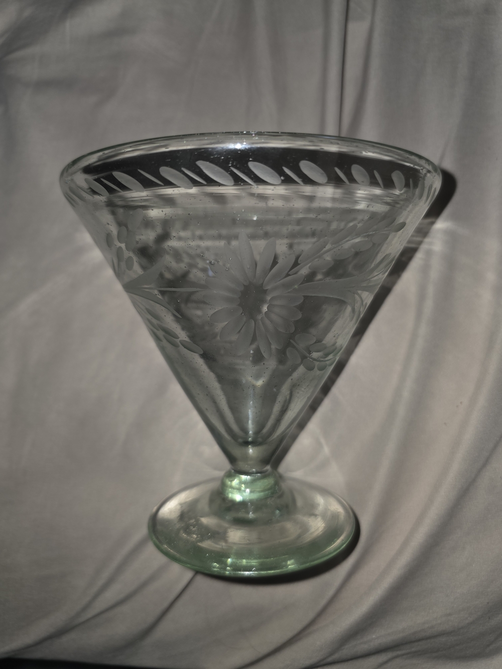 Etched Floral Martini Glass